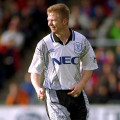 David Burrows wearing Everton 1993 1994-95 shirt
